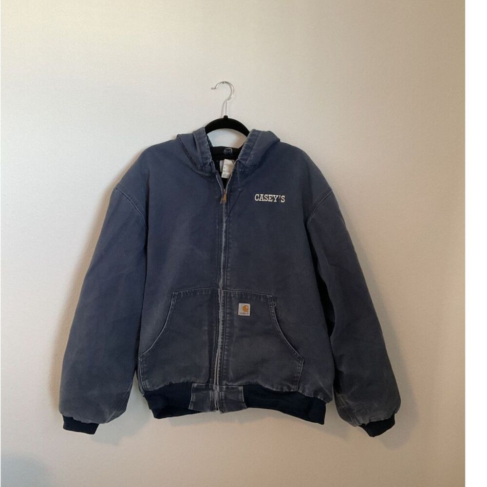Vintage Carhartt J131 Active Jacket Faded Navy Caseys Embroidered Thermal 2XL